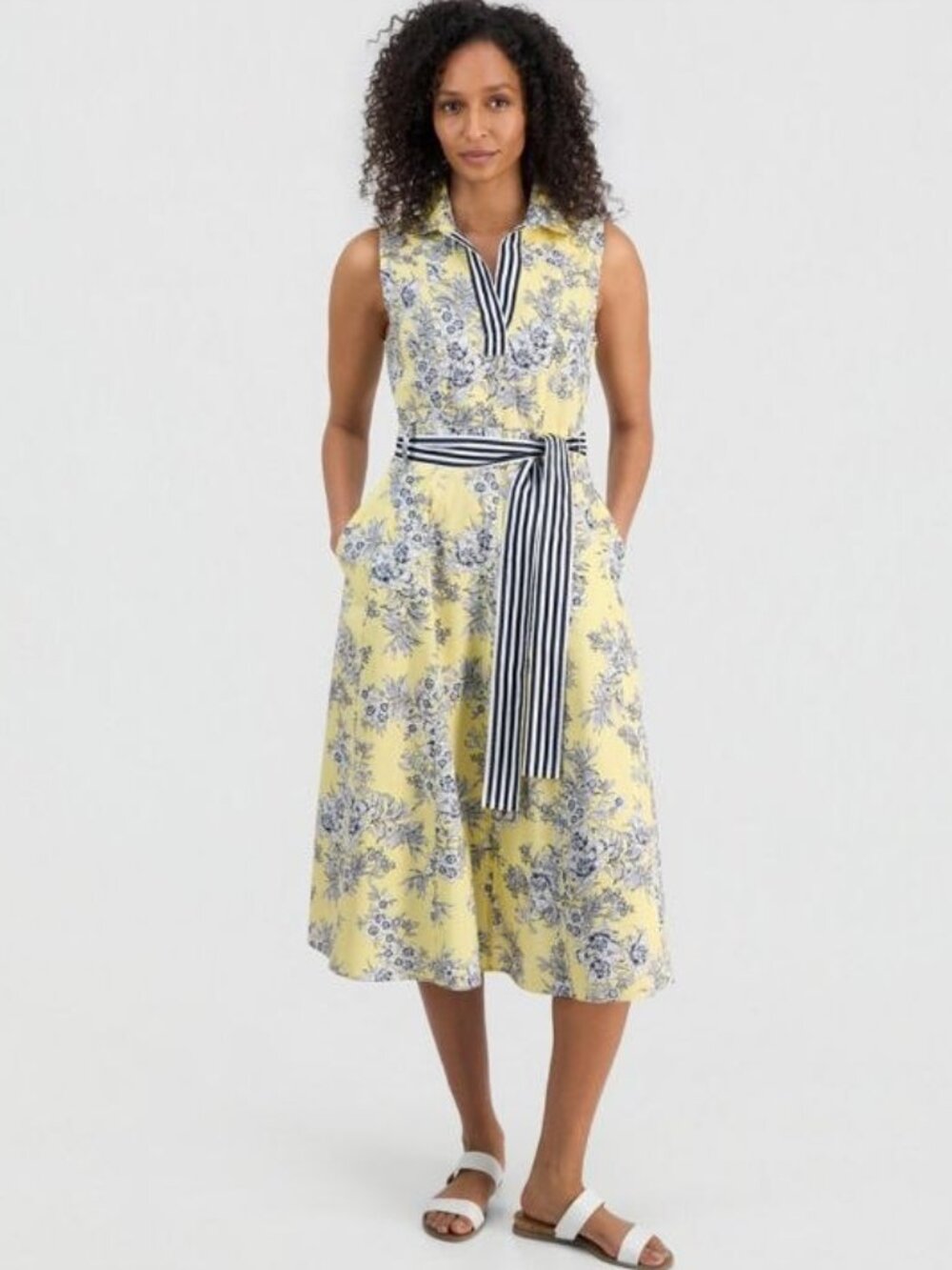 $119 Nautica Women's Toile Floral-Print Sleeveless A-line Dress Size M